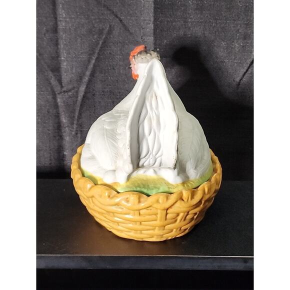 Antique Staffordshire Bisque Porcelain Hen Chicken on Nest Bowl Box Eggs England - Picture 7 of 9
